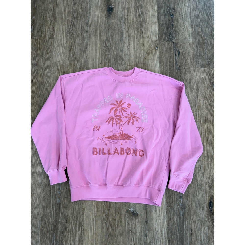 Billabong Sweatshirt Women XS Pink Trapped In Paradise Graphic Pullover Surfwear